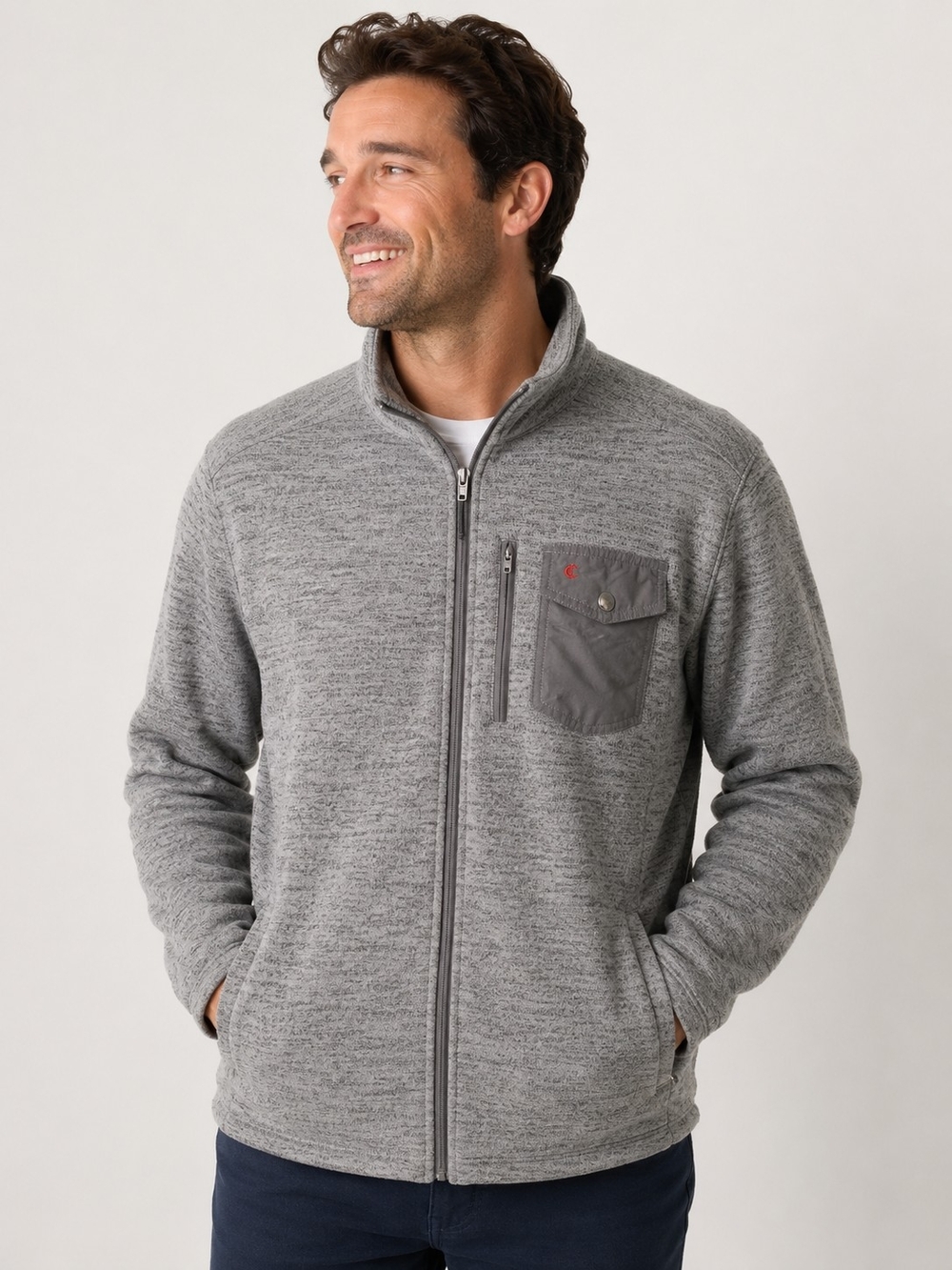 Criquet Men's Gray Full Zip Fleece Jacket XXL Utility Pocket Mock Neck